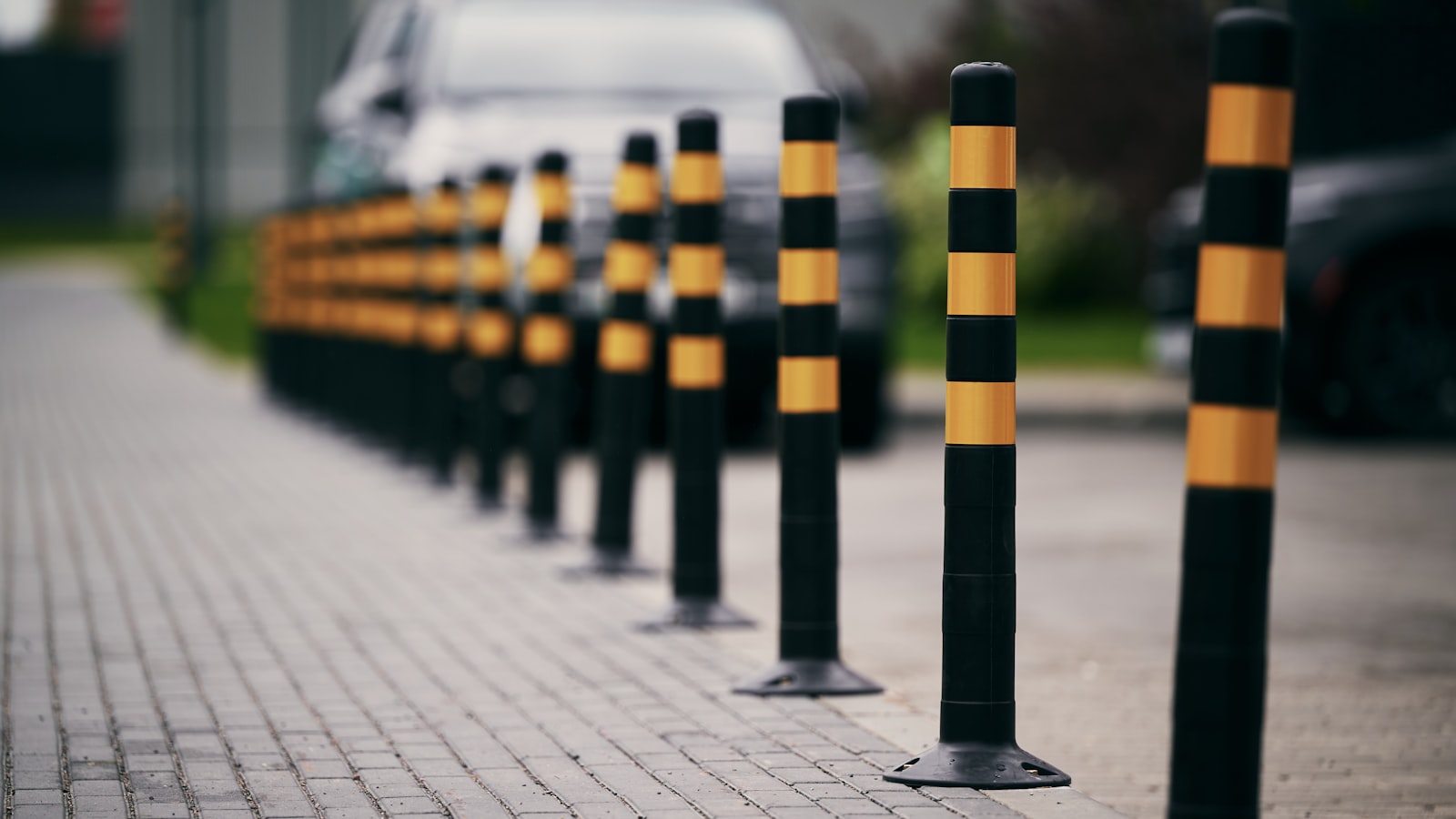 Safety bollards installed along a commercial property path